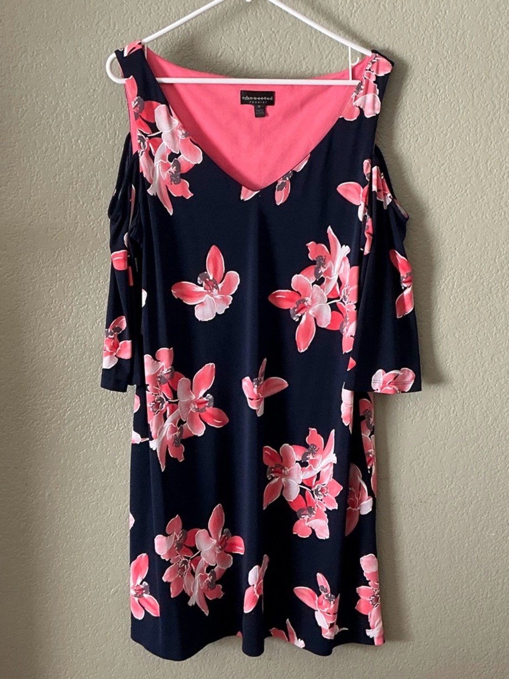 Coldwater Creek Navy Dress with Pink Floral Print